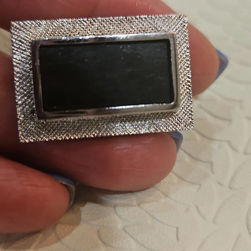 STERLING SILVER BLACK ONYX HORIZONTAL‎ CUFFLINKS